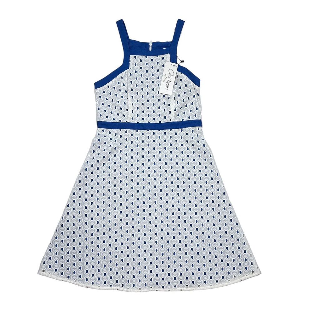 Amy Matto‎ Dress Size 4 White Blue Eyelet Amaya Sleeveless Square Neck NEW